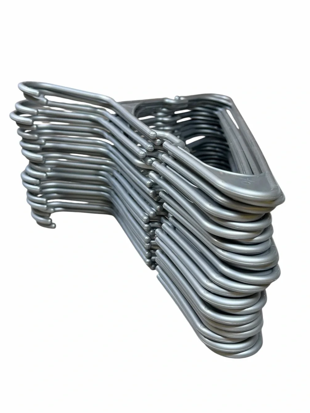 Lot of 64 Mainstays Plastic Notched Adult Hangers in Gray (43)/Silver Hail (21)